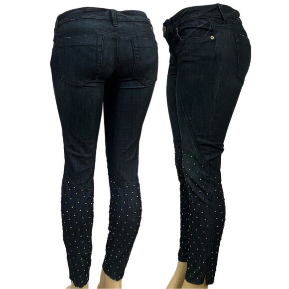 Bebe Skinny Leg Studded Jeans Dark Wash Low Rise Slim Denim Pants NWOT sz 29 - Picture 3 of 10